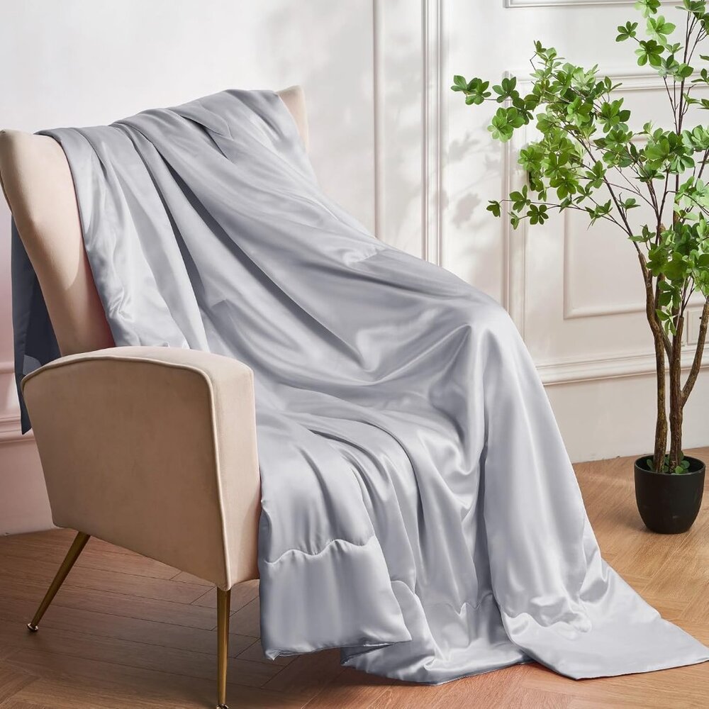 Light Grey Cooling Satin Throw Blanket 60 x 80